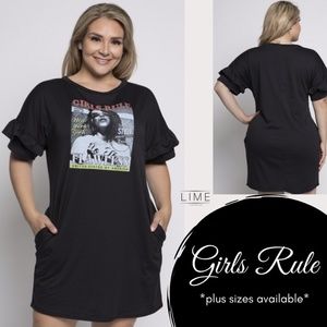 Screen print ruffle dress